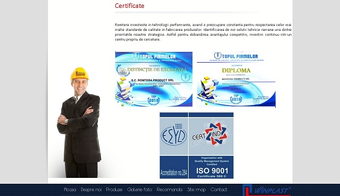 Dezvoltare site pentru firma, profile PVC, glafuri - Romtera - layout site, certificate.jpg